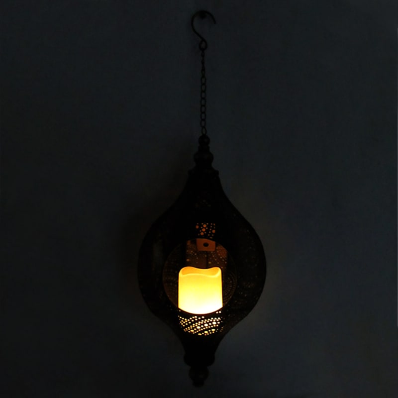 LED Rustic Metal Hanging Solar Punch Lantern, 17"