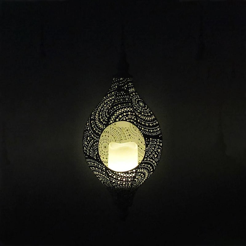 LED White Metal Hanging Solar Punch Lantern, 17