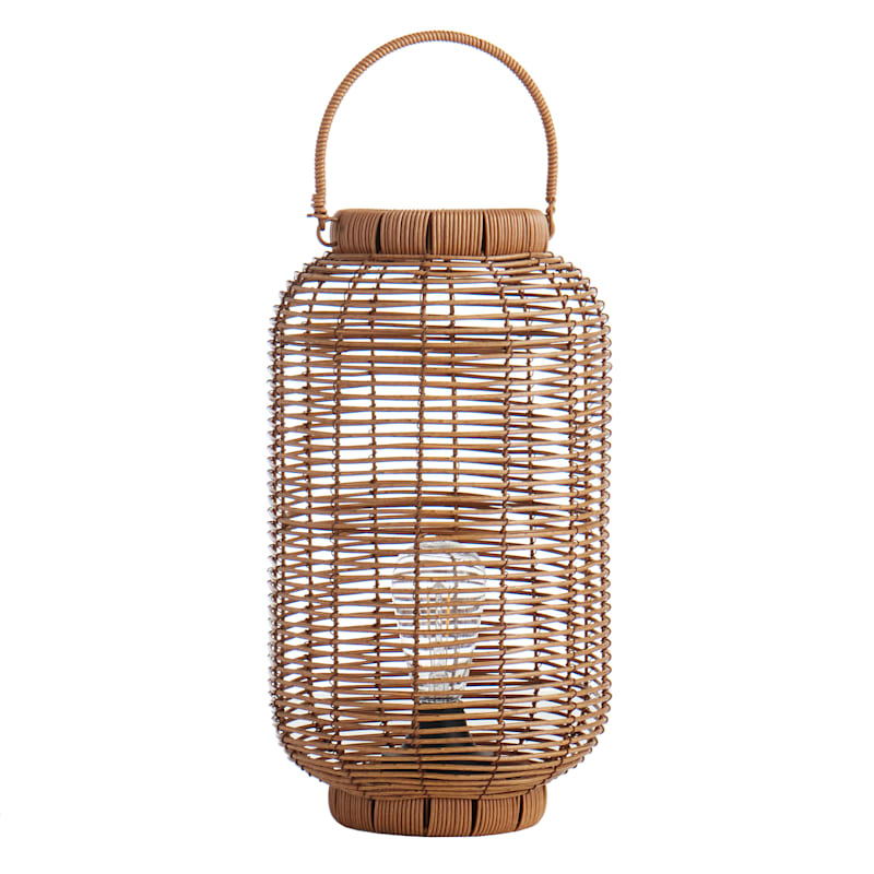 Natural Faux Wicker Barrel Lantern with Bulb, 16"