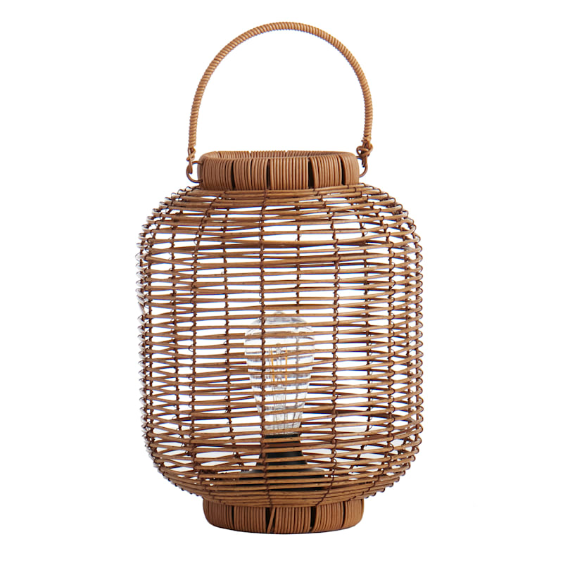 Natural Brown Wicker Barrel Lantern with Bulb, 12.5"