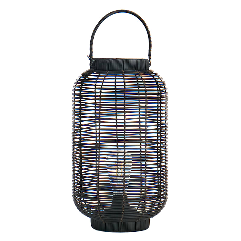Black Faux Wicker Barrel Lantern with Bulb, 16"