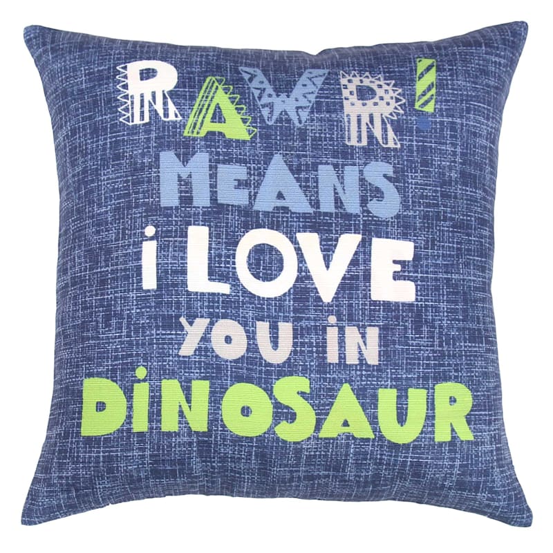 Tiny Dreamers Blue Dino Language Throw Pillow 16