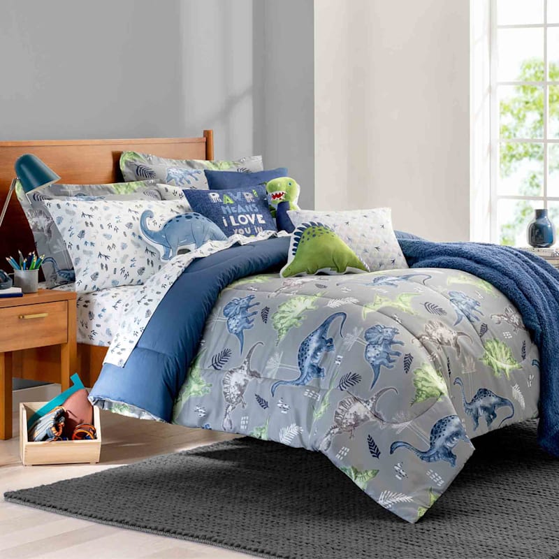Gray Dinosaur Land Comforter Twin At, Grey Bedding Twin Size