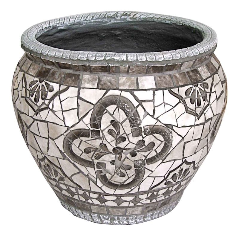Gray Mosaic Tile Ceramic Planter, 12.8"