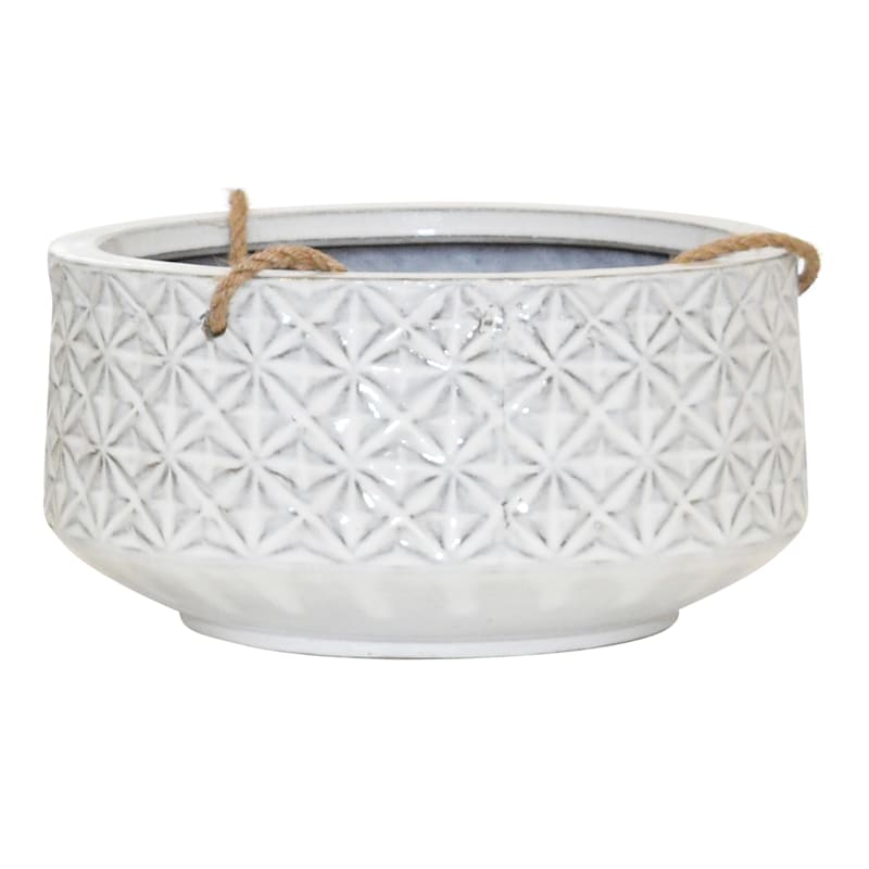 Indoor Hanging White Diamond Textured Ceramic Pot, 5"