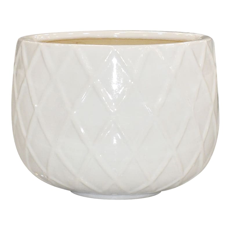 Indoor White Glazed Weave Textured Ceramic Planter, Large