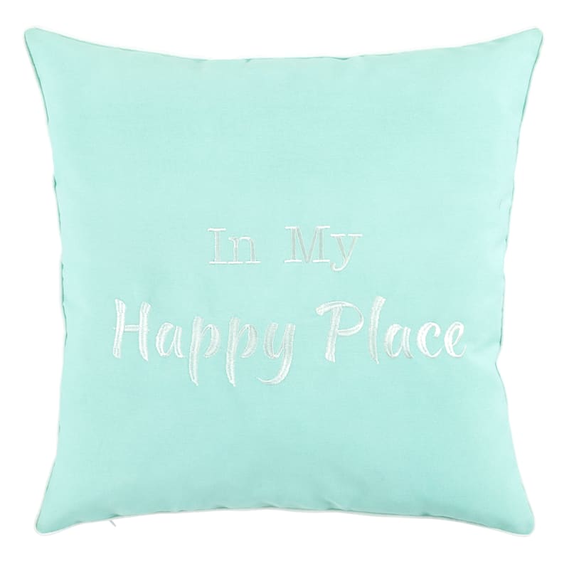 Happy Place Icy Morning Blue Outdoor Throw Pillow, 18"