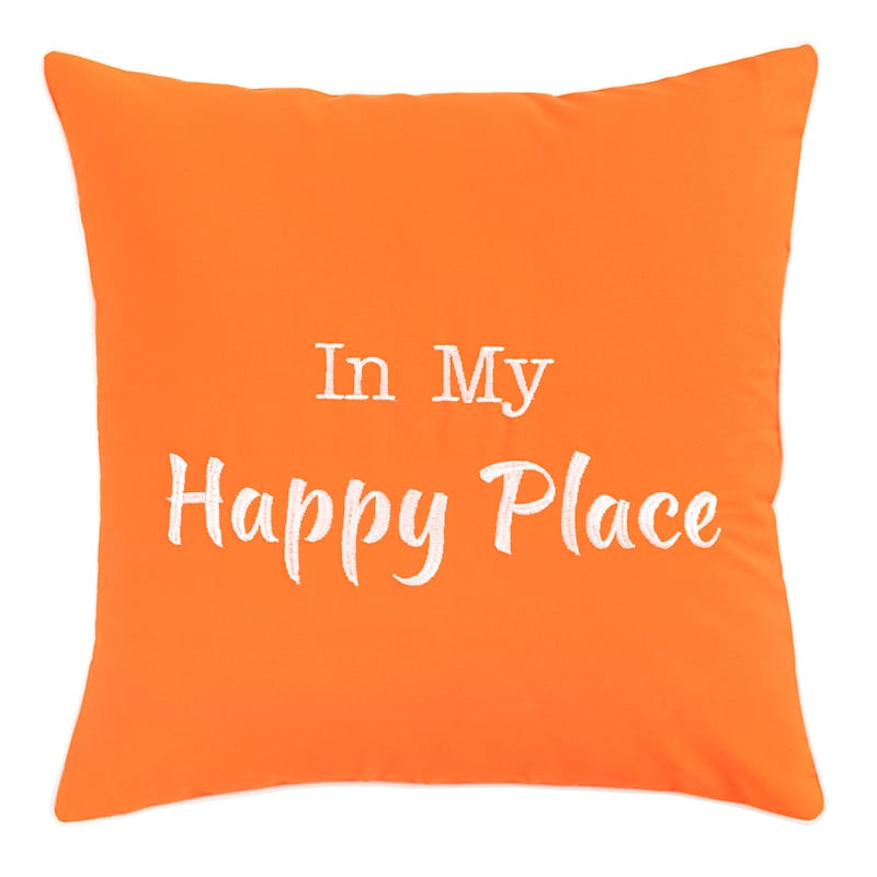Happy Place Orange Outdoor Throw Pillow, 18"