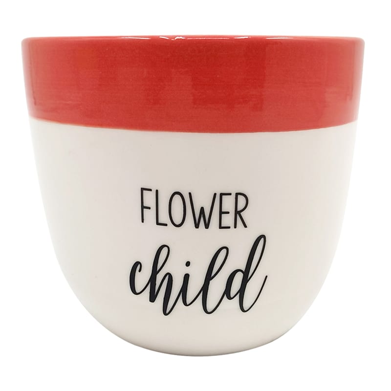 Flower Child Red & White Stoneware Pot, 4"