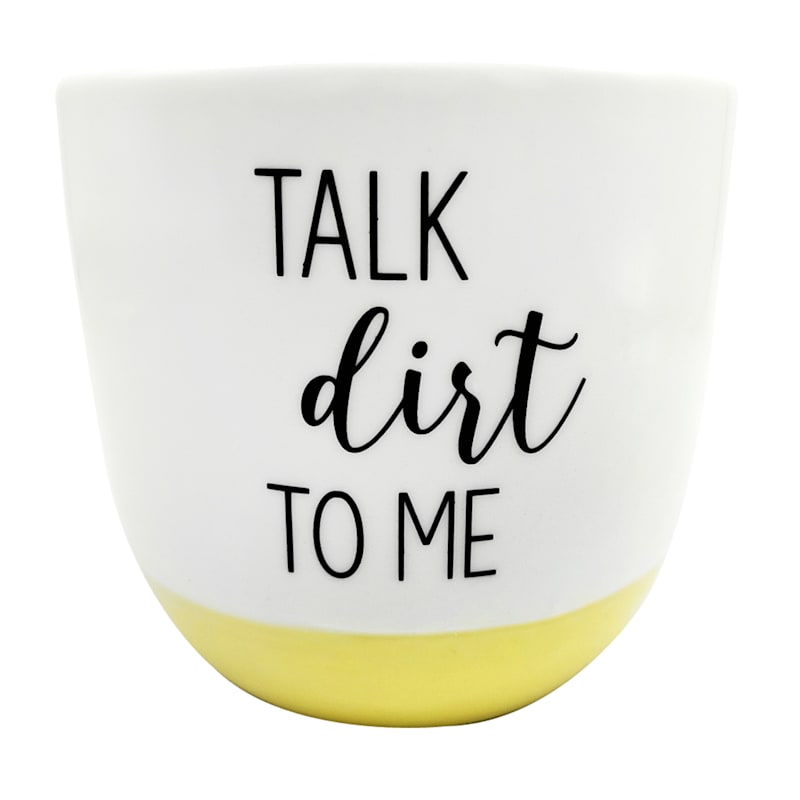 Talk Dirt to Me Yellow & White Stoneware Pot, 4"
