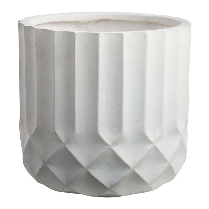 Short White Clay Shadow Outdoor Planter, Small