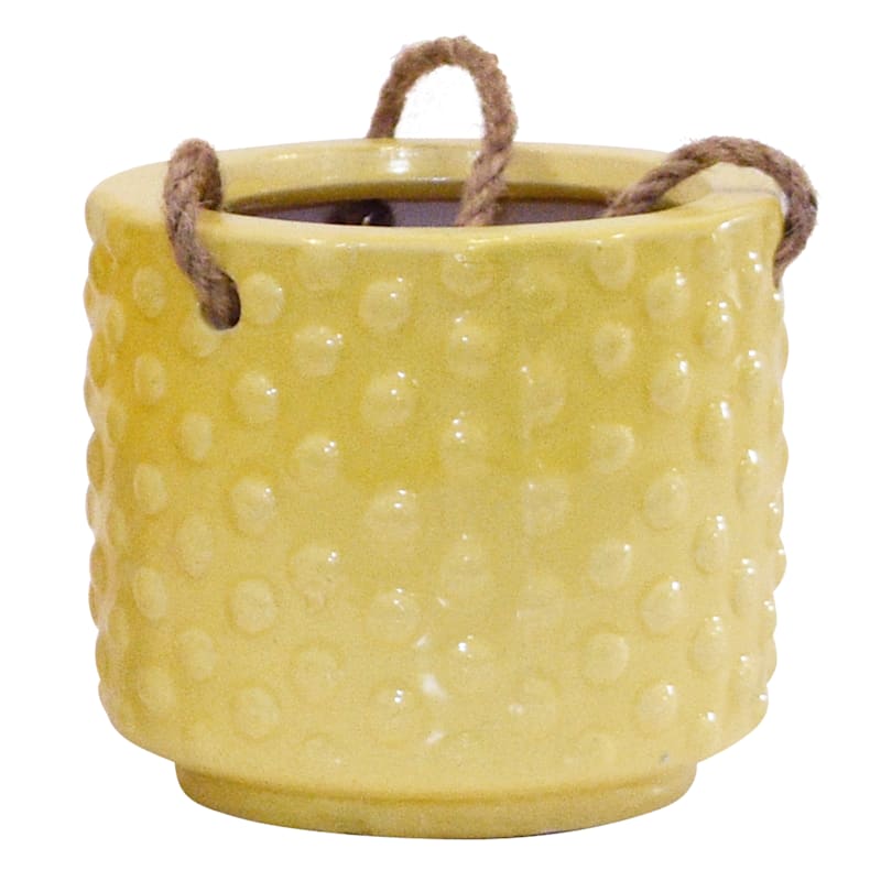 Indoor Hanging Yellow Textured Ceramic Pot, Medium
