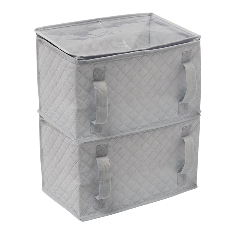 2Pack Grey Quilted Storage Bag with Handles