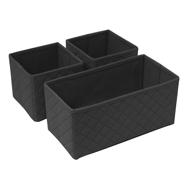 3-Pack Black Quilted Collapsible Storage Bins