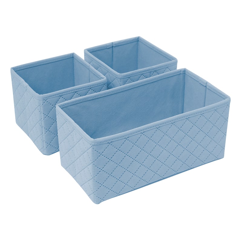 3-Pack Blue Quilted Collapsible Storage Bins