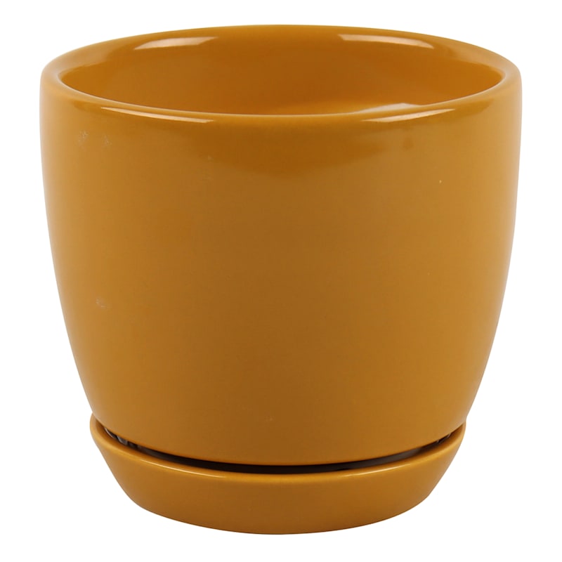 Chelsea Orange Ceramic Planter with Saucer, 6"