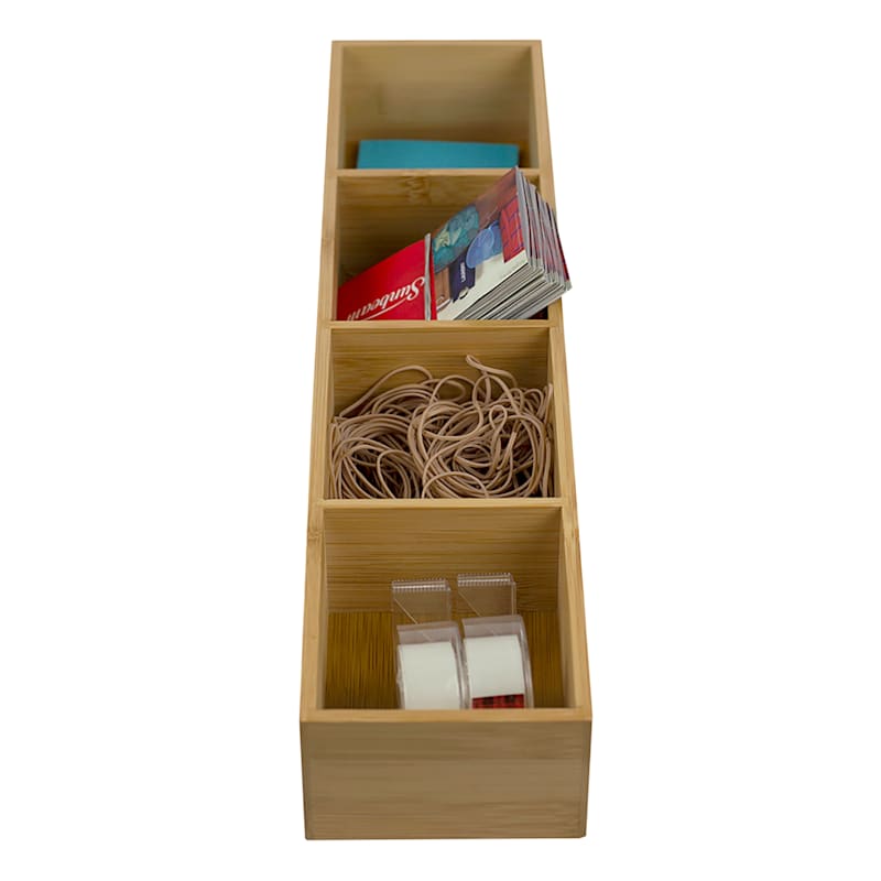 4-Compartment Bamboo Wood Drawer Organizer