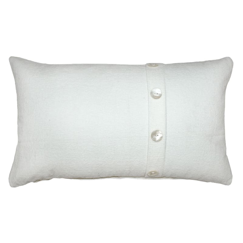 Ty Pennington White Woven Throw Pillow with Buttons, 14x24