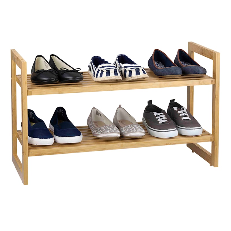 at Home Wood 2 Tier Natural Shoe Rack