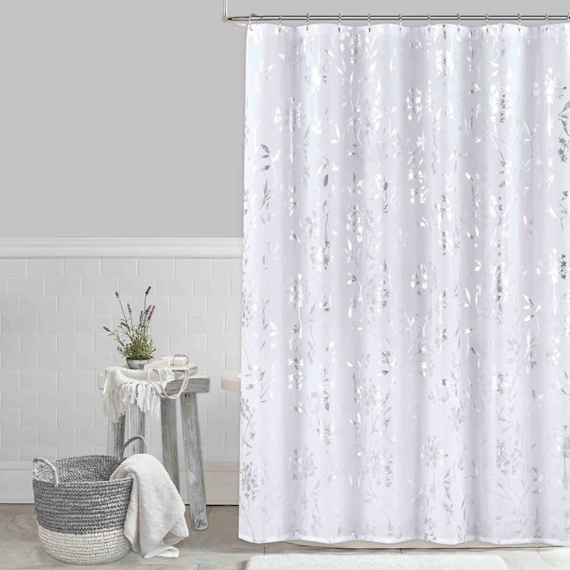 Wildflower Metallic Foil Print Shower Curtain 70X72 White/Silver