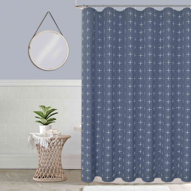 Blue Crossover Embroidery Shower Curtain, 72"