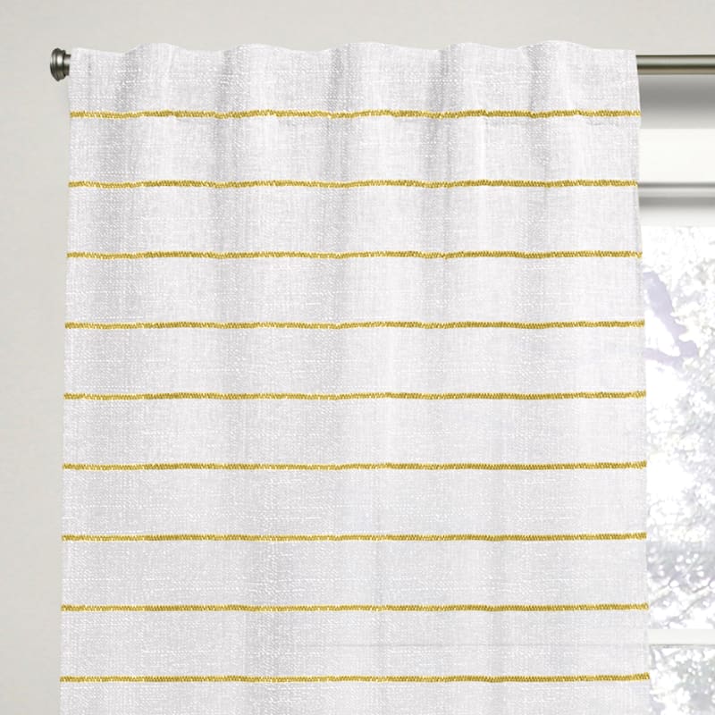 Lowell Yellow & White Back Tab Striped Light Filtering Curtain Panel, 84"