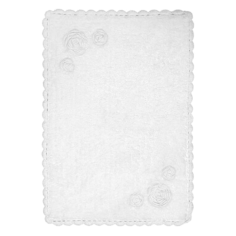 Grace Mitchell White Cabbage Rose with Crochet Edge Bath Mat, 20x30