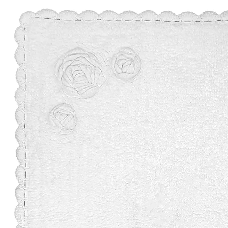 Grace Mitchell White Cabbage Rose with Crochet Edge Bath Rug, 20x30