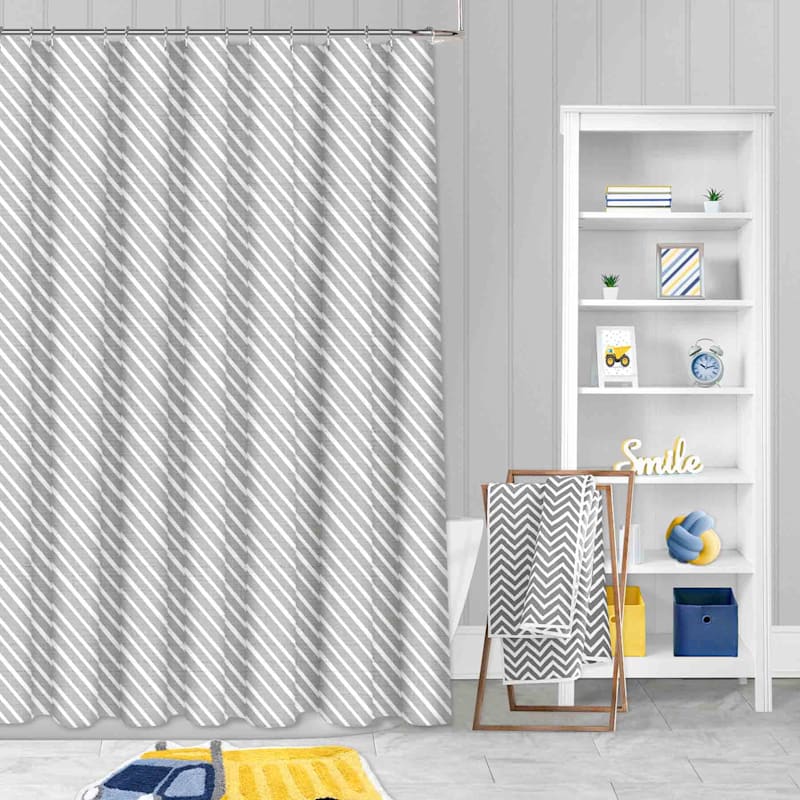 Grey & White Diagonal Diamond Shower Curtain, 72"