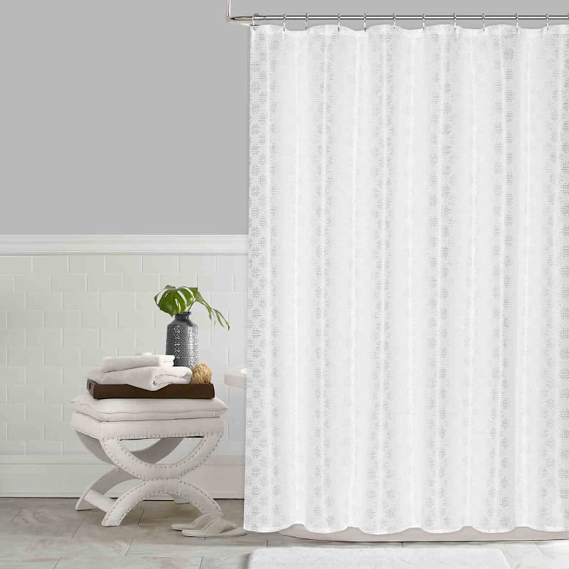 Tracey Boyd Scattered Pebble Jacquard White Shower Curtain, 72"