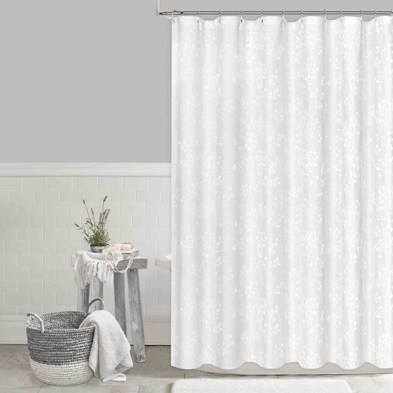 Grace Mitchell Ivy Leaves Jacquard White Shower Curtain, 72"