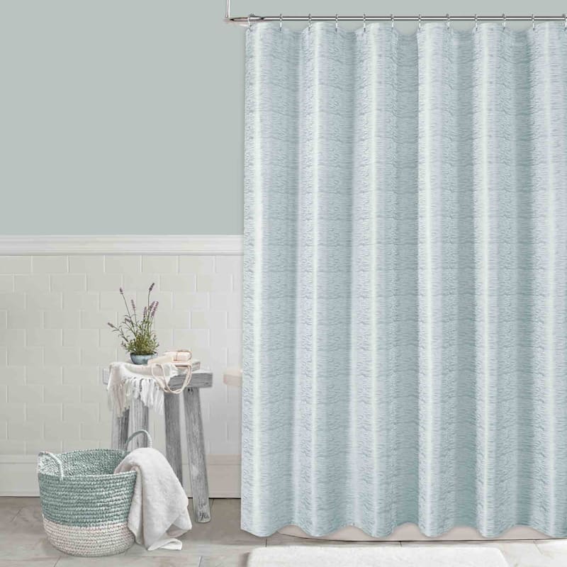 Ty Pennington Shady Breeze Woven Aqua Shower Curtain, 72"