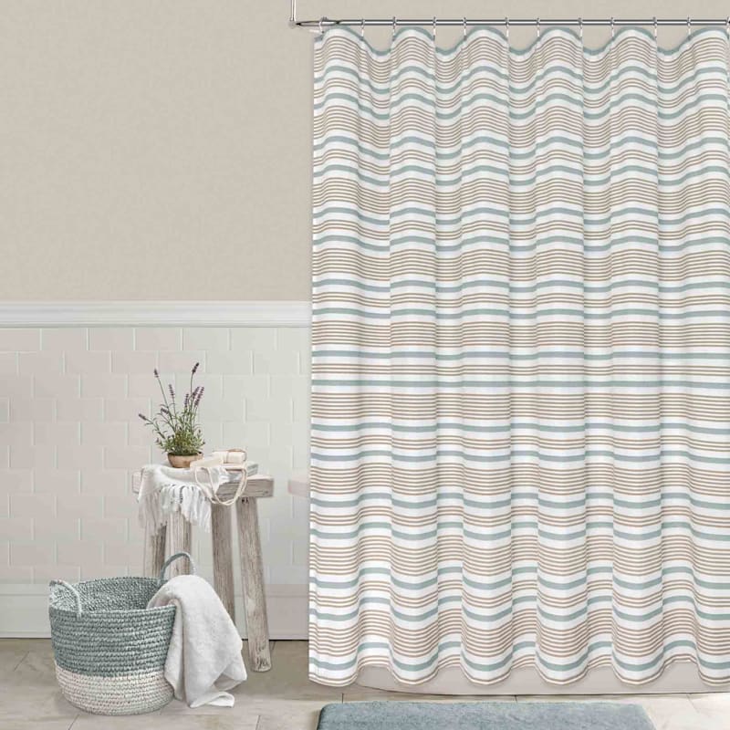 Ty Pennington Aqua & Tan Striped Woven Shower Curtain, 72"