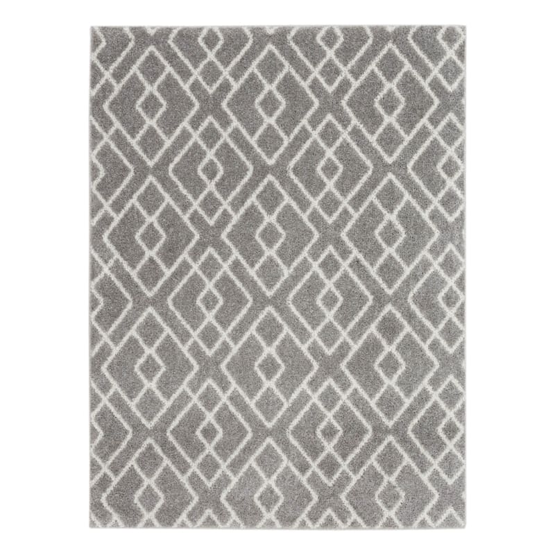 (D558) Salinas Grey & White Diamond Design Area Rug, 8x10