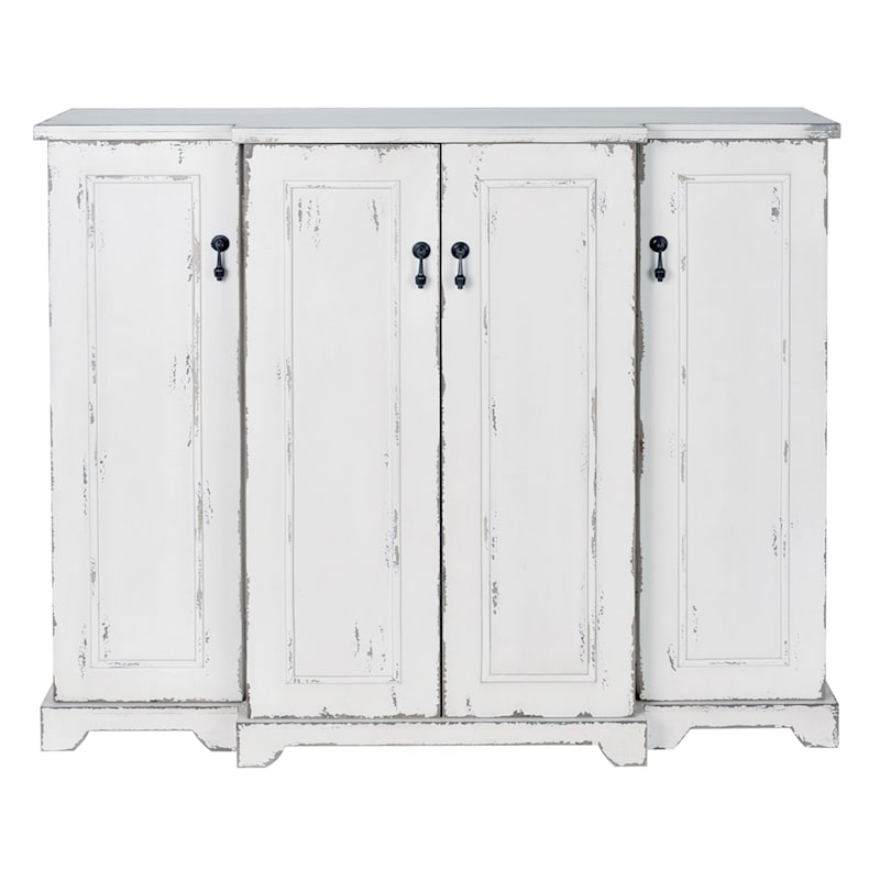 Distressed White 4 Door Cabinet