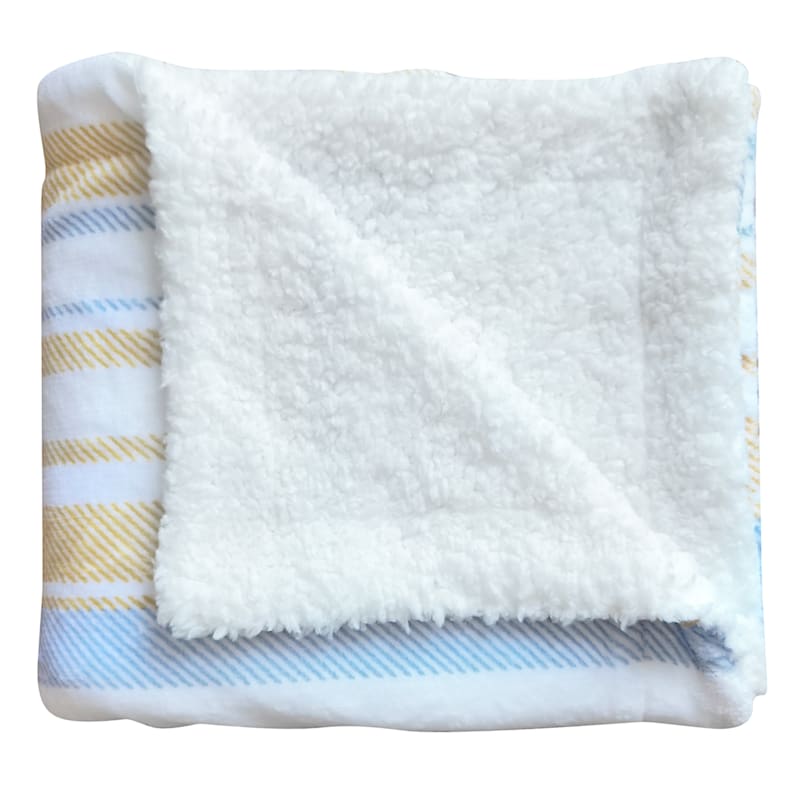 Yellow & Blue Striped Plush Sherpa Throw Blanket, 50x60