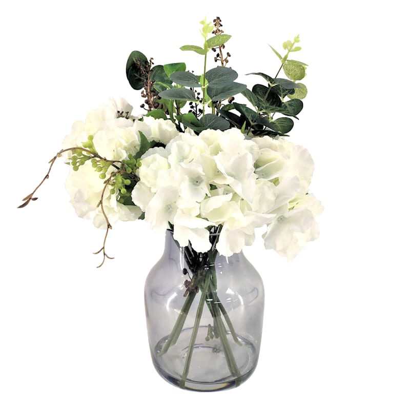 White Hydrangeas in Glass Vase, 18" At Home