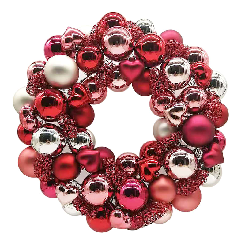 Valentine's Red Mix Ornament Ball Wreath, 15"