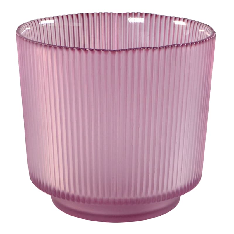 Laila Ali Light Pink Ribbed Glass Votive Holder, 5.5"