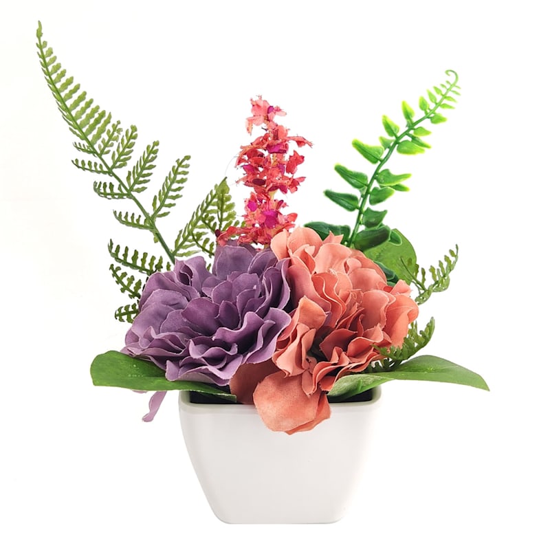 Zinnia Floral Arrangement with Ceramic Planter, 6"