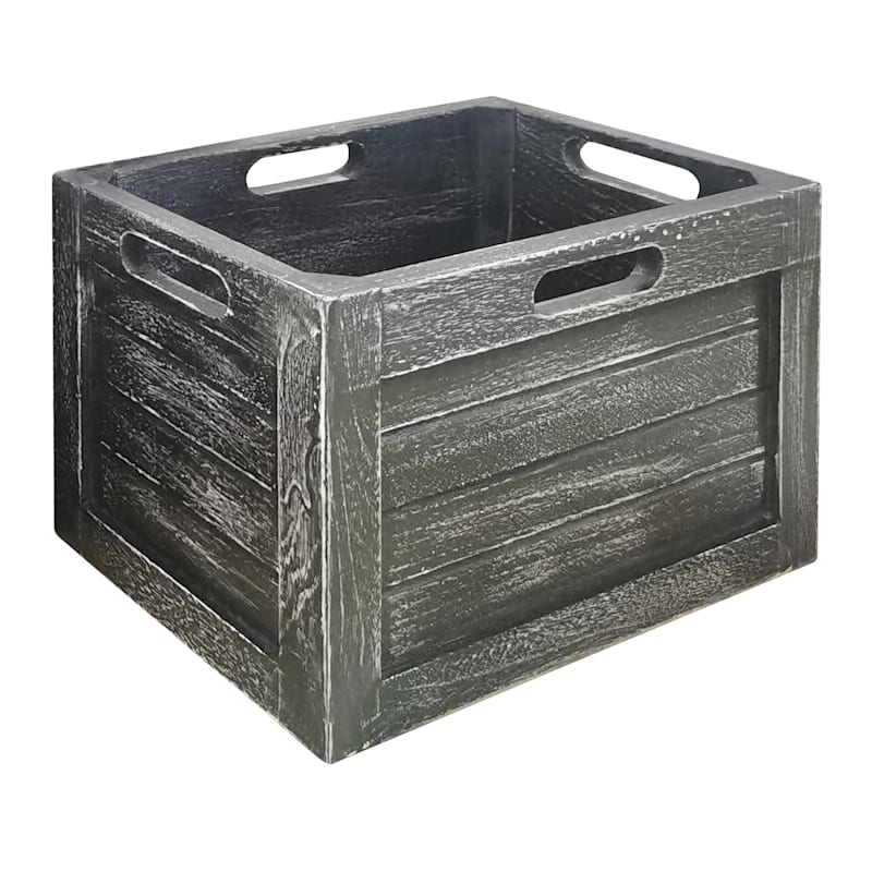 Black Wash Wooden Crate, Medium