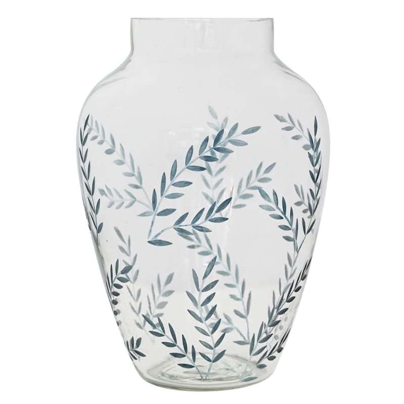 Glass Leaf Design Vase, 9"