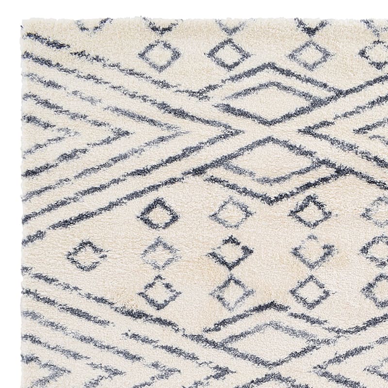 (C182) Macy White & Blue Patterned Area Rug, 5x7