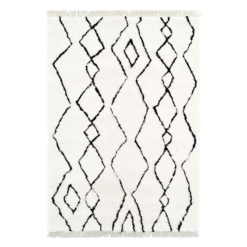 (C183) Imperial White Patterned Area Rug with Tassels, 5x7