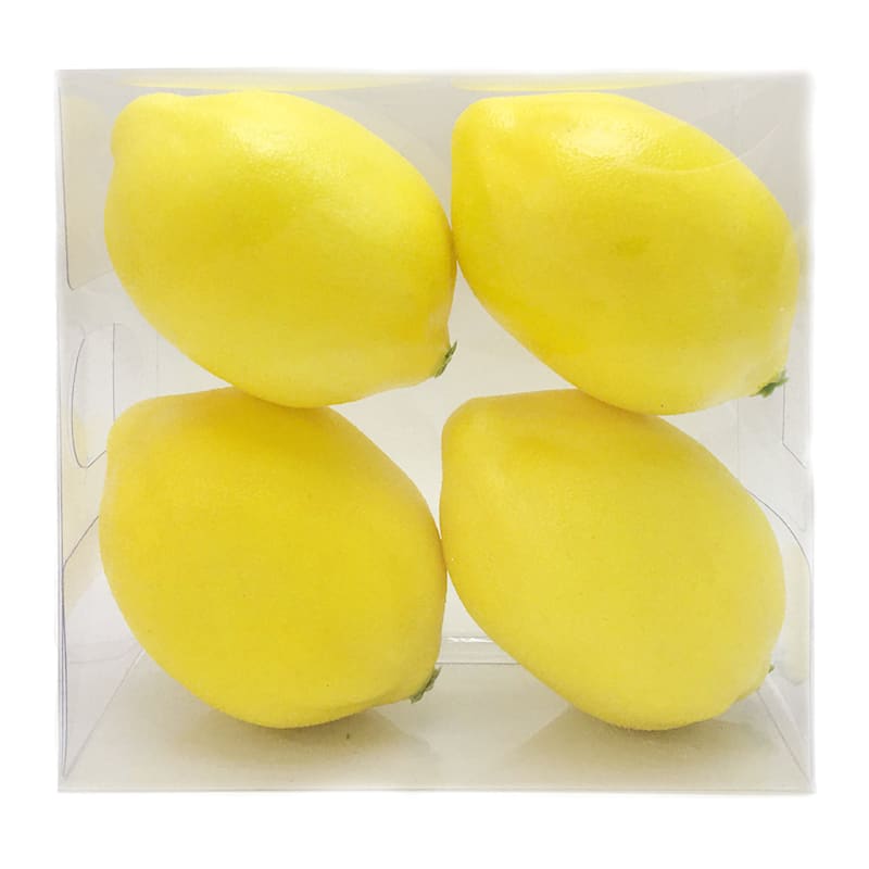 Set Of 4 Yellow Lemons Decorative Bowl Fillers In Acetate Box