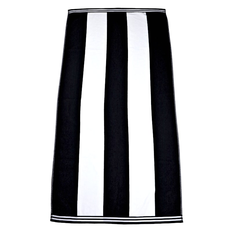 Laila Ali Cabana Striped Black & White Beach Towel, 36x70