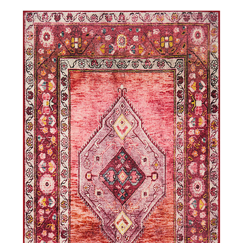 D566) Freya Red Medallion Washable Area Rug (Runner), 2x7 | At Home