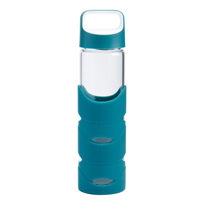 Teal Wave Glass Water Bottle, 18oz