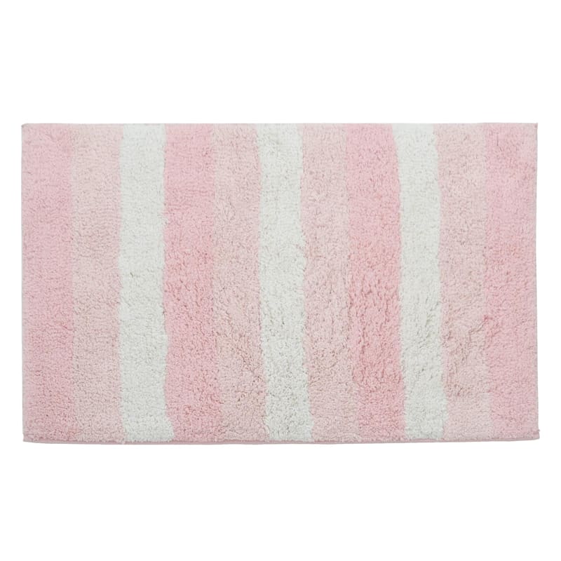 Pink Striped Tufted Bath Rug
