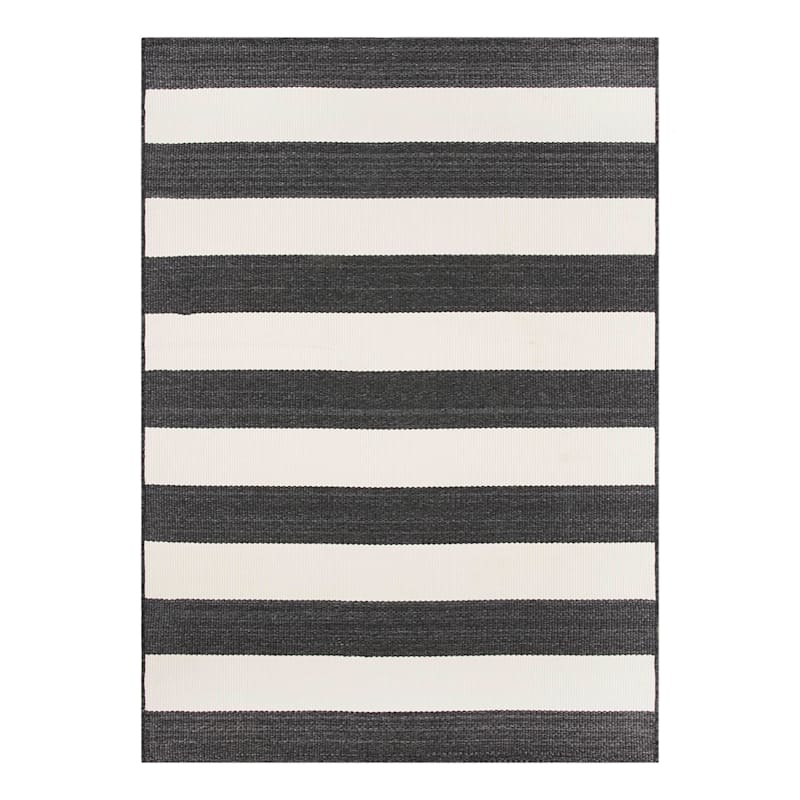 (E323) Asbury Black & White Striped Indoor & Outdoor Area Rug, 5x7